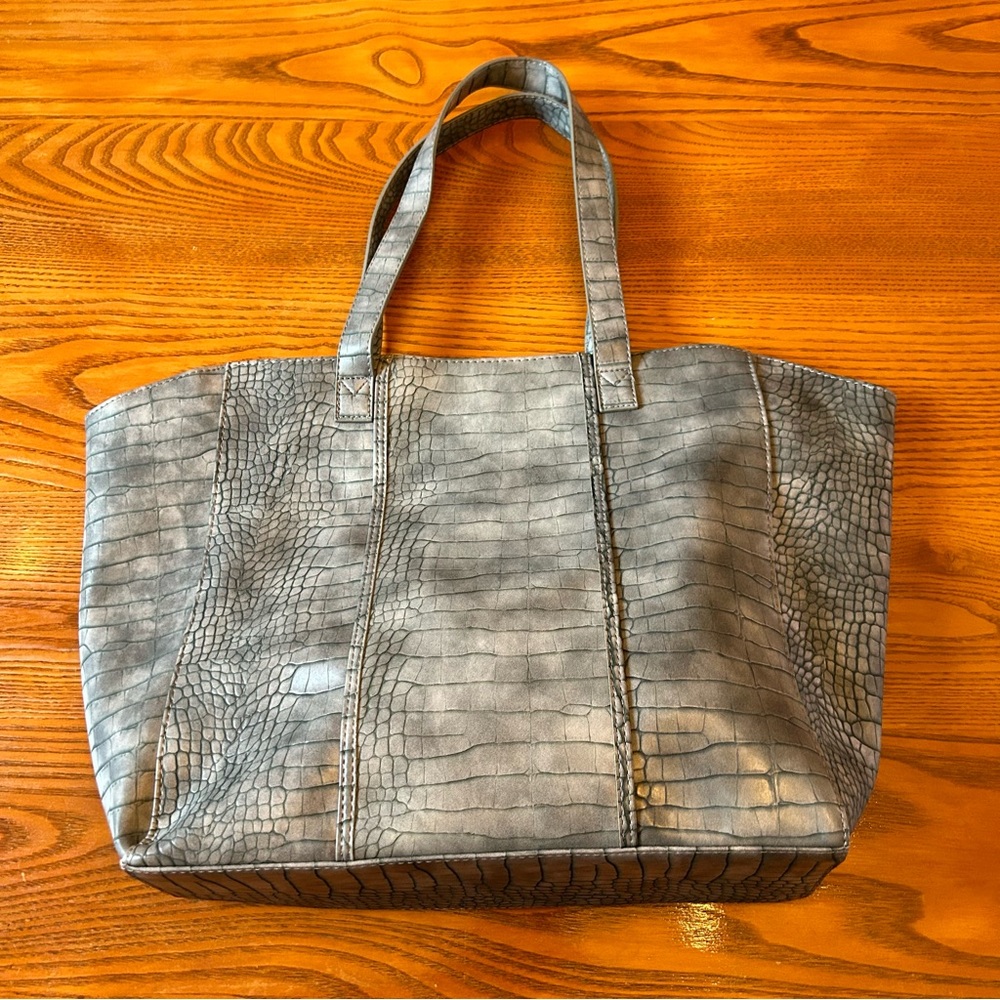 Neiman Marcus Gray Vegan Crocodile Embossed Tote